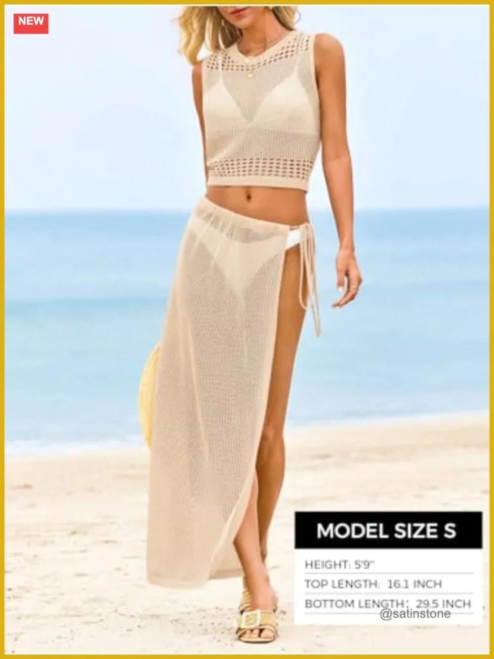 2 Piece Crochet Swim Cover Up Set Crop Top Wrap Skirt Boho Beach